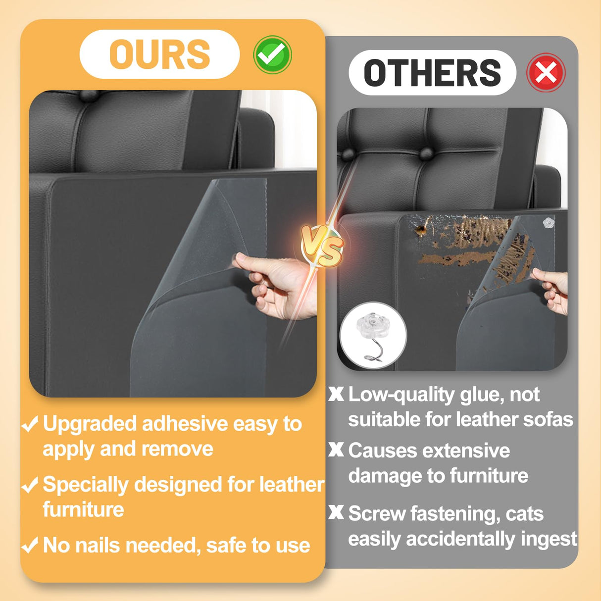 Cat Scratch Furniture Protector - Specially Designed for Leather Furniture, Easy to Remove Anti-Scratch Couch Protector from Cat, No Pins, 8 Pack