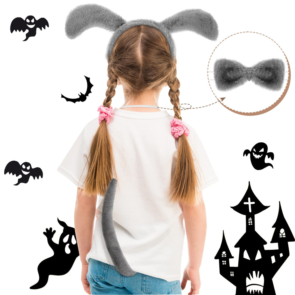 3 Sets Halloween Puppy Dog Costume - Dog Headband Ears, Tail & Bow Tie Accessories for Adults