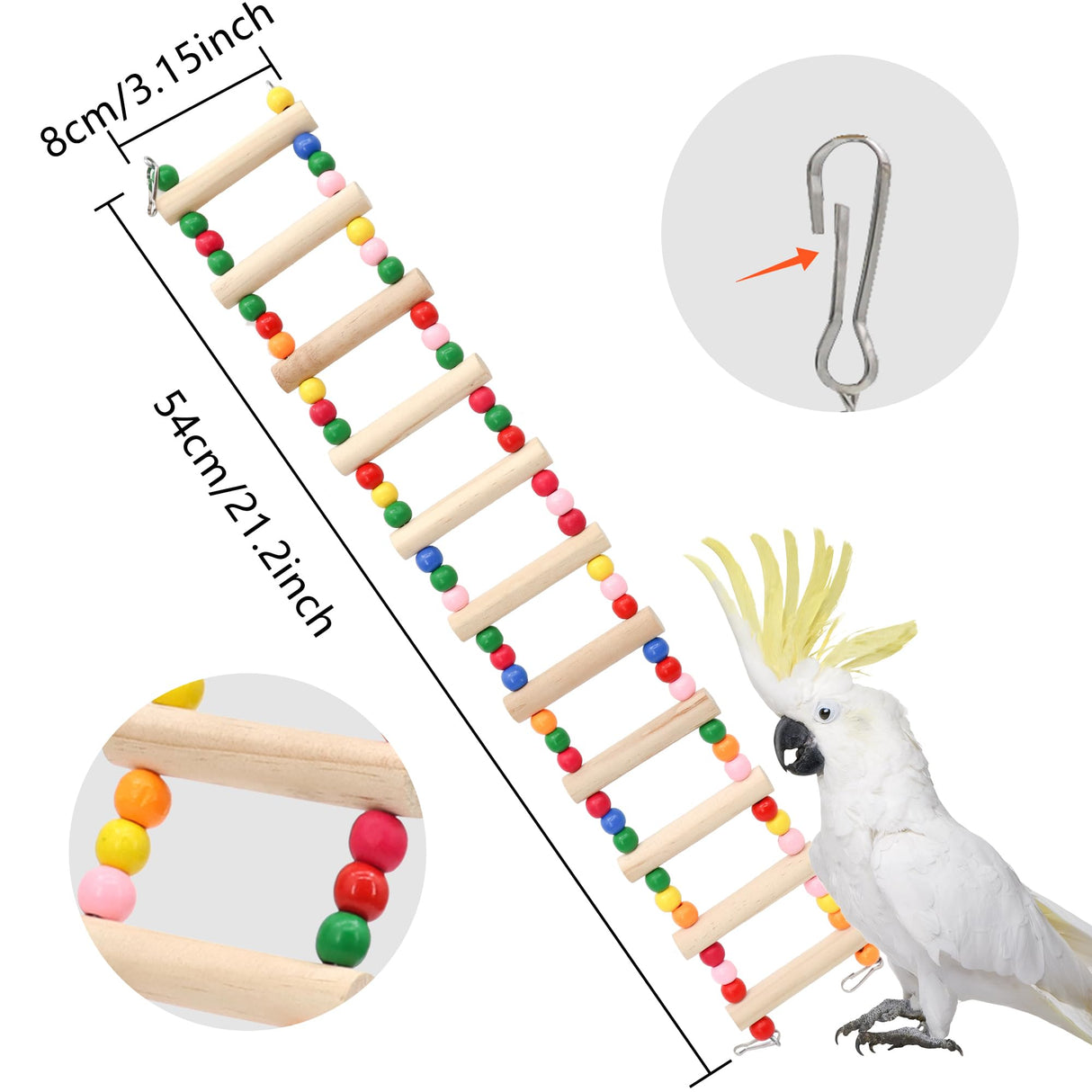 11-Step Bird Ladder Bridge,21.26 x 3.15 inches Raw Wood and Edible Dye,Pet Hamster Climbing Ladder Swing Toys Suitable for Small to Medium Birds,Bird Cage Accessories (11 Ladders)