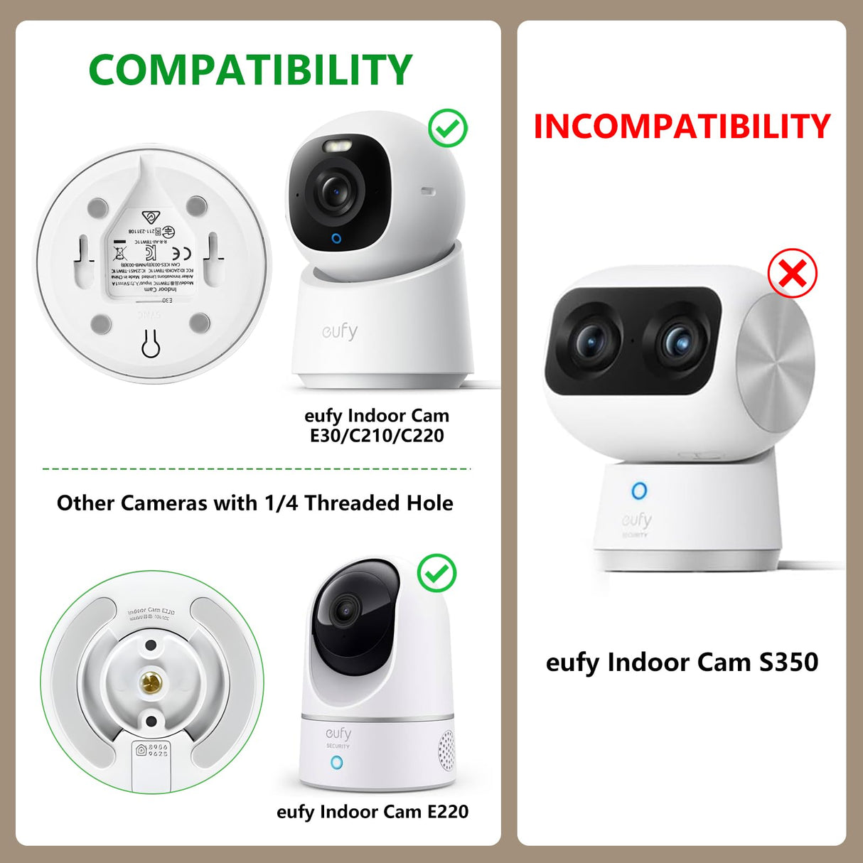 Adhesive Security Camera Mount for eufy Indoor Cam E30/C210/C220/E220, Adjustable No Drilling Mounting Bracket for eufy Pet/Dog/Baby Camera