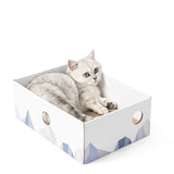 Conlun Cat Scratcher Box with Heavy-Duty Double-Sided Cardboard Pad, Cardboard Lounger, Interactive Hole Design, Cat Bed for Indoor Cats, White, Large