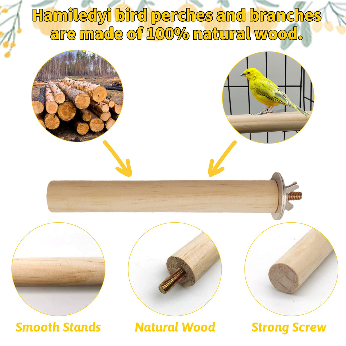 Hamiledyi Bird Perch for Cage Parakeet Stand Bird Cage Accessories Natural Wood Perch 5 Piece Set for Birds Platform Stick Playground for Small and Medium Sized Birds Cockatiel Parrot Conure