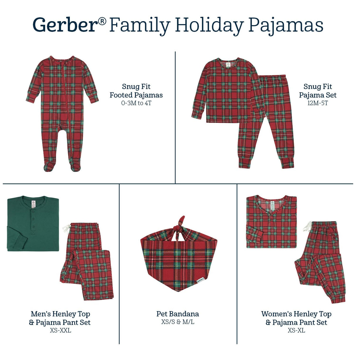Gerber Baby Pet-1 Piece Holiday Family Matching Pajamas, Red Stewart Plaid, XSmall-Small