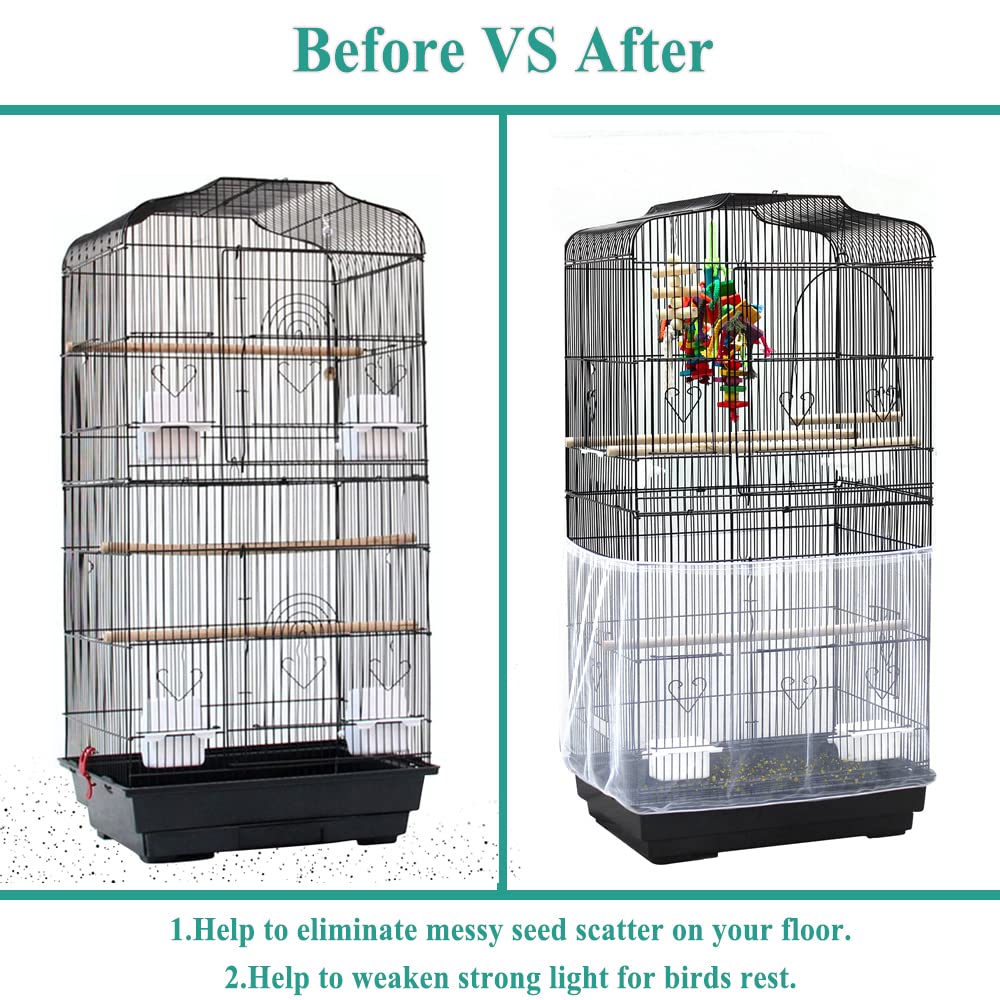 ASOCEA Bird Cage Seed Cather,Universal Adjustable Birdcage Cover Skirt Nylon Mesh Netting Parrot Parakeet Macaw African Round Square Cages Cover
