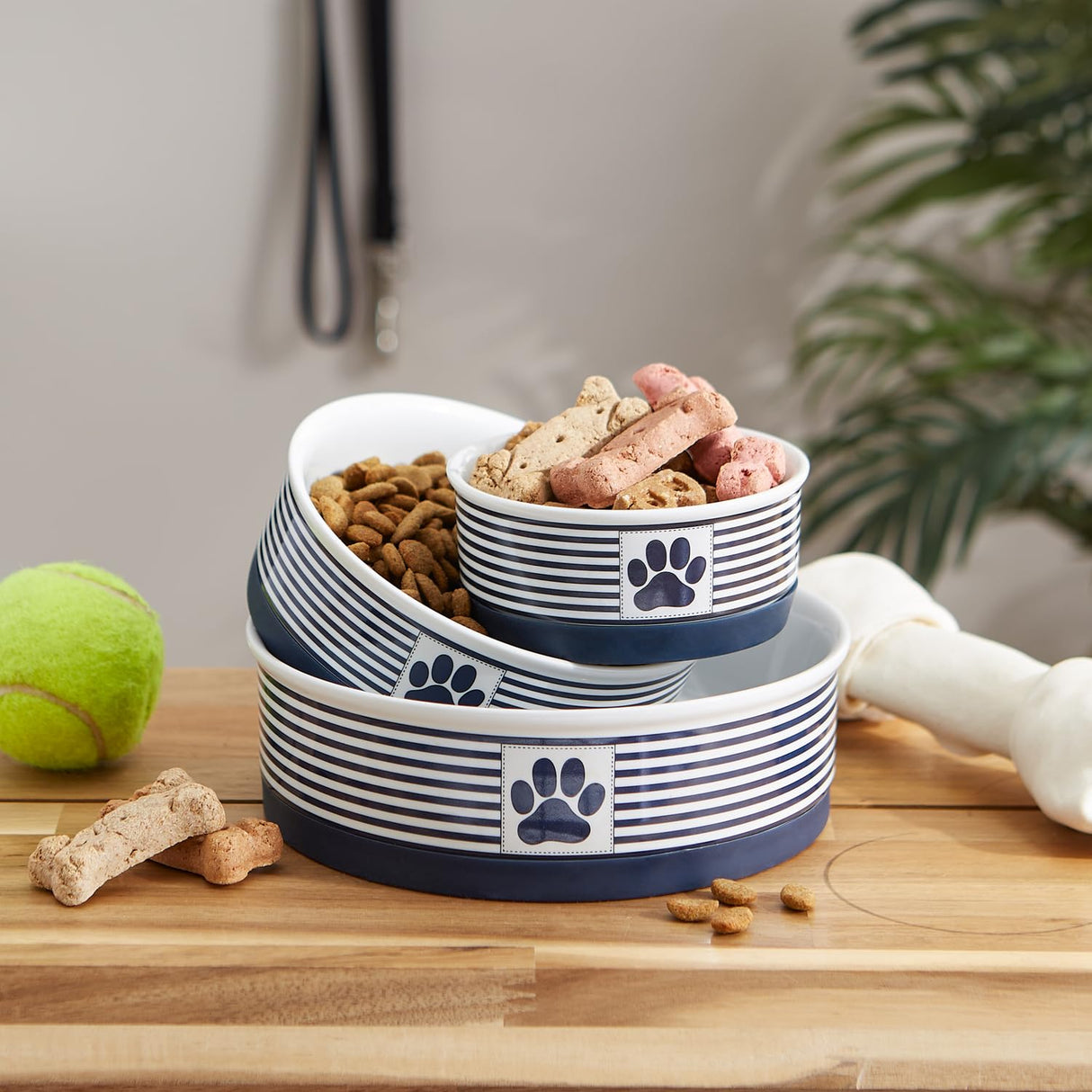 Bone Dry Paw & Patch Ceramic Pet Collection, Medium Bowl, 6x2", Nautical Blue