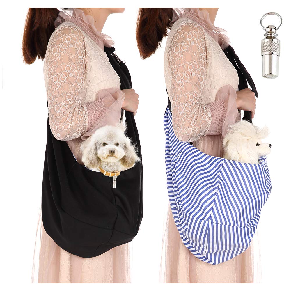 Lynkaye Small Dog & Cat Travel Bag - Hands Free Pet Carrier with Adjustable Strap & Stainless Steel ID Barrel (Black, Up to 12 lbs)