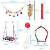 SunGrow Parrot Swing and Perch Bundle, Keep Birds from Hatching Plans for World Domination with Joyful Colorful Items for Love Birds, Conures, Cockatiels, Finches, Parakeets, 12 Pieces