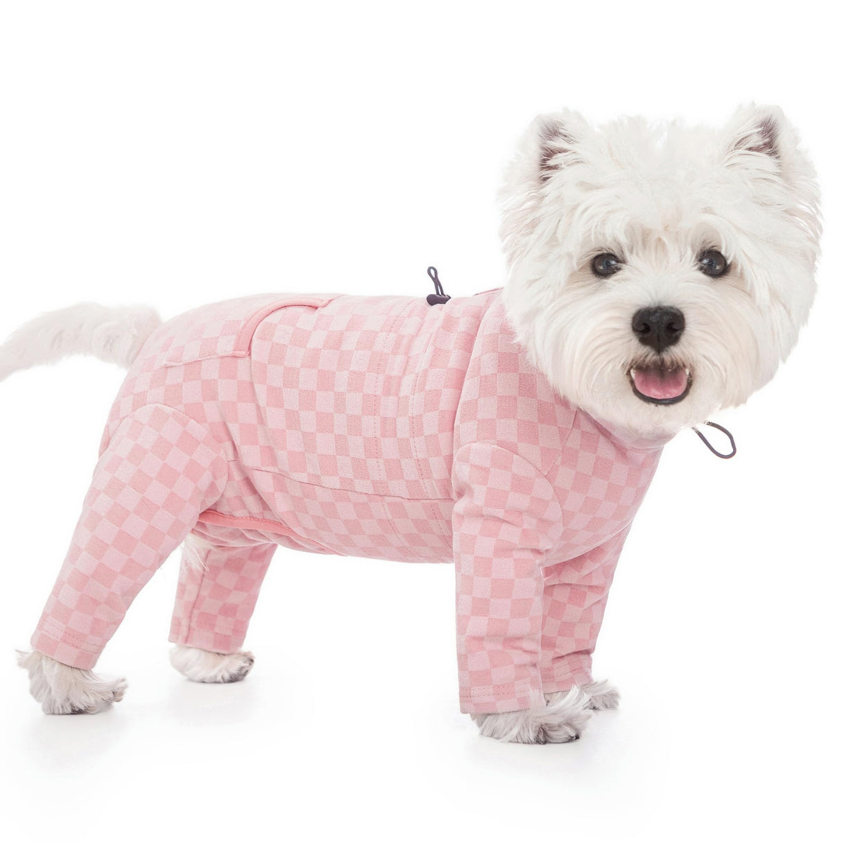 Dog Fleece Onesie for Cold Winter, Stretchy Dog Winter Bodysuit Adjustable Puppies Jumpsuit Doggie Pajamas Pet Clothes, Pink, 2X-Large