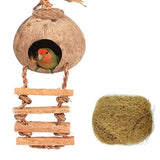 Tfwadmx Coconut Hide with Ladder, Natural Fiber Hanging Birdhouse Cage, Bird Shell Breeding Nest for Parrot, Parakeet, Lovebird, Finch, Canary (2 Pcs)