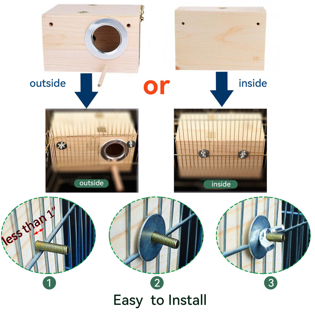 JSLZF Bird Nest, Parakeet Nest Box, Bird Breeding Box with Perch, Wood Budgie Nest Box for Bird, Parrot, Lovebirds, Parrotlet, Finch, Sparrow 7.8” x 4.7” x 4.7”