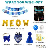 Cat Kitten Birthday Bandanas Cat Birthdays Party Supplies Party Hat Boy with Cat Birthdays Banner Balloons Meow Letter Foil Balloons for Boy Cats Kitten Decorations