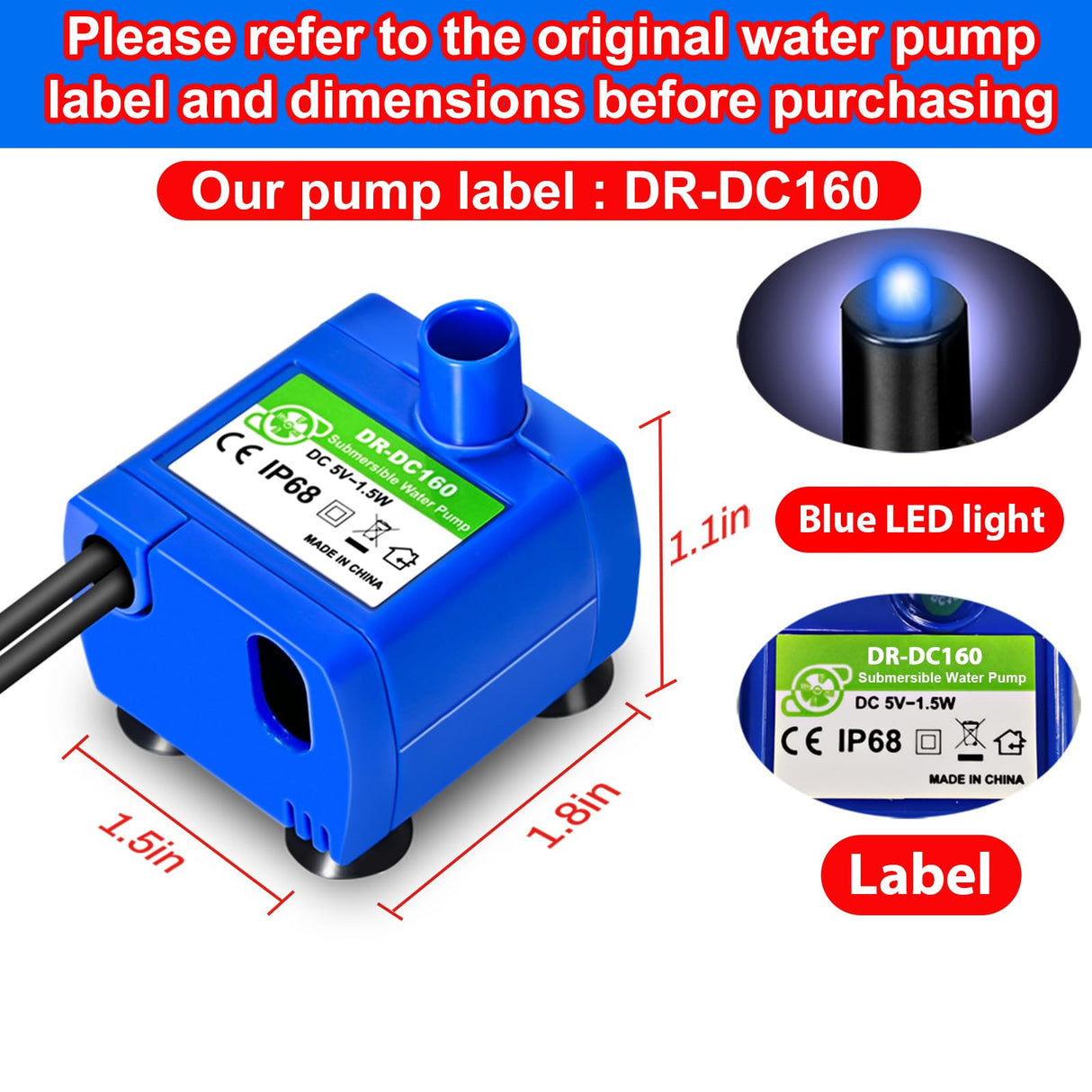 Cat Water Fountain Pump, Pet Water Fountain Pump Compatible Motor, DR-DC160 for Cat Drinking Fountain Cat Water Dispenser Replacement (Pump)