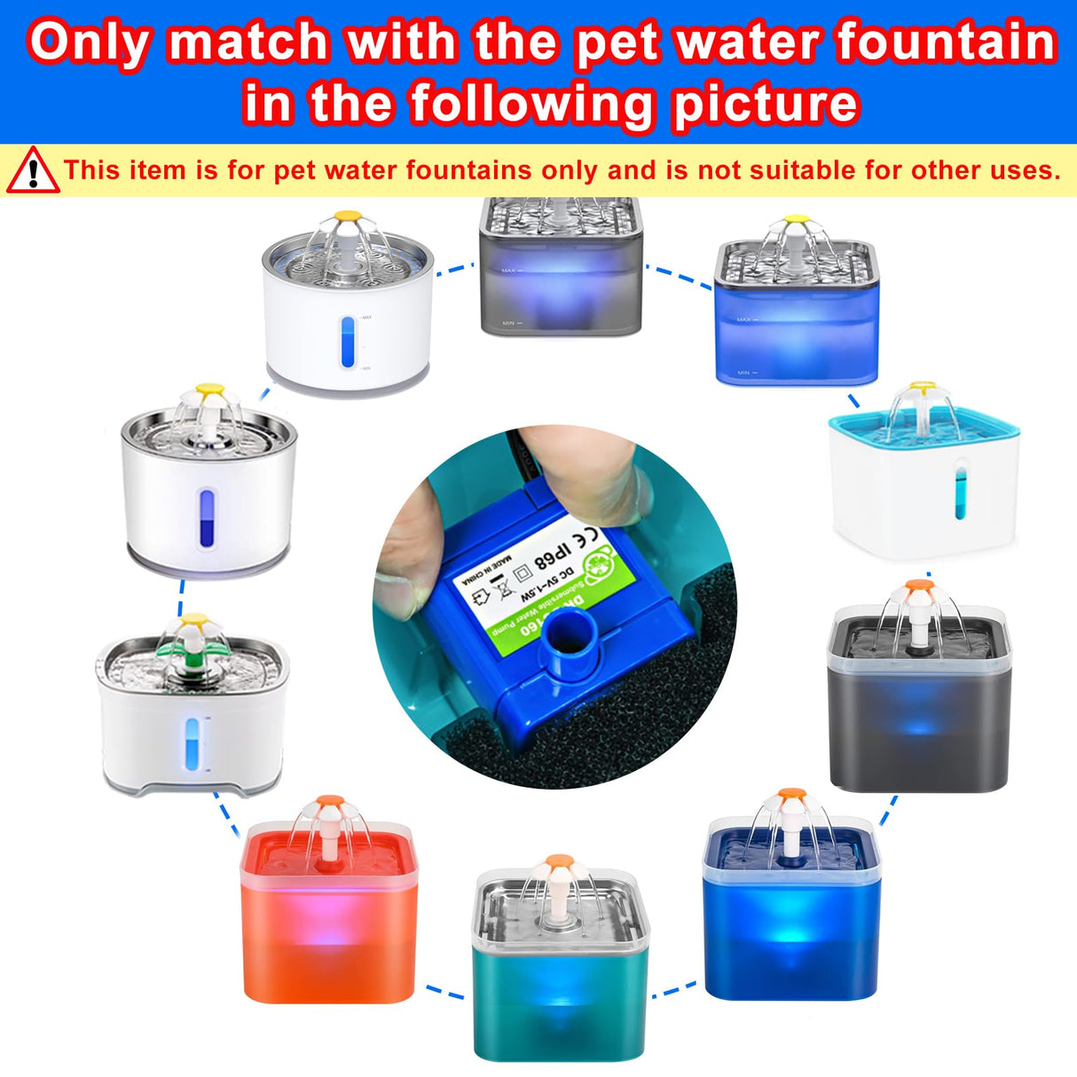 Cat Water Fountain Pump, Pet Water Fountain Pump Compatible Motor, DR-DC160 for Cat Drinking Fountain Cat Water Dispenser Replacement (Pump)