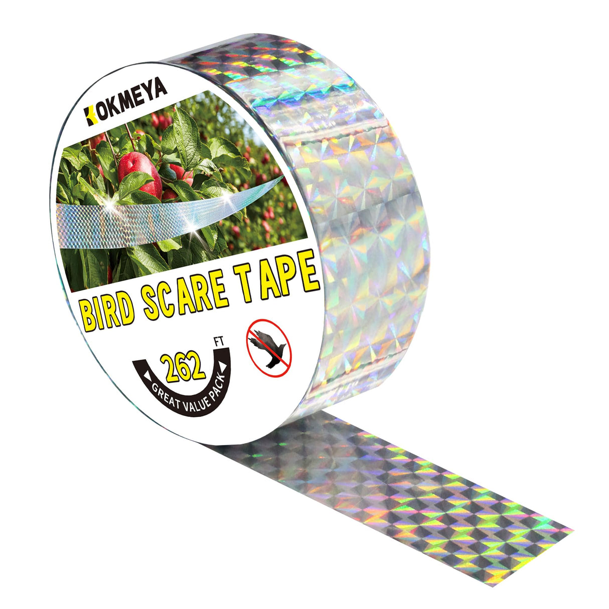 KOKMEYA Bird Scare Tapes 262FT*1 Reflective Flash Tape for Birds, Bird Scare Device Double Side Ribbon Scare Birds Away for House, Garden, Yard, Orchard, Patio, Outdoor