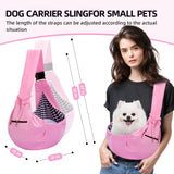 Adjustable Dog Carrier Sling - Hand-Free Dog Carriers for Small Dogs and Cats, Puppy Sling Carrier with Zipper Purse Pocket, Travel Safety Harness, Puppy Essentials (Pink)