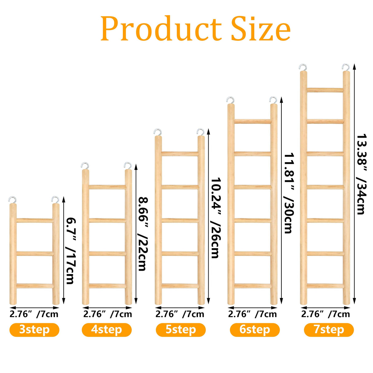 YHNTGB 5pcs Wooden Bird Ladder for Parrots Cage 5 Basic Sizes Perch Parakeet Climbing Toys Hanging Pet Natural Step Cockatoo Lovebirds