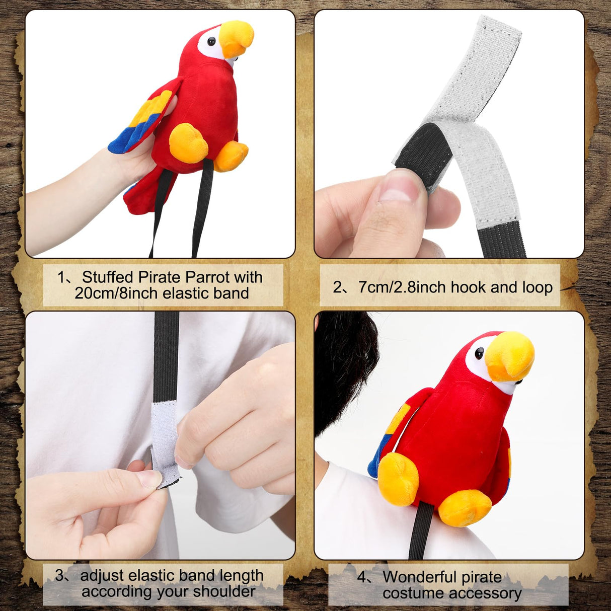 Funtery Halloween Stuffed Pirate Parrot on Shoulder Halloween Pirate Party Costume Plush Parrot Toys Accessory(Red)