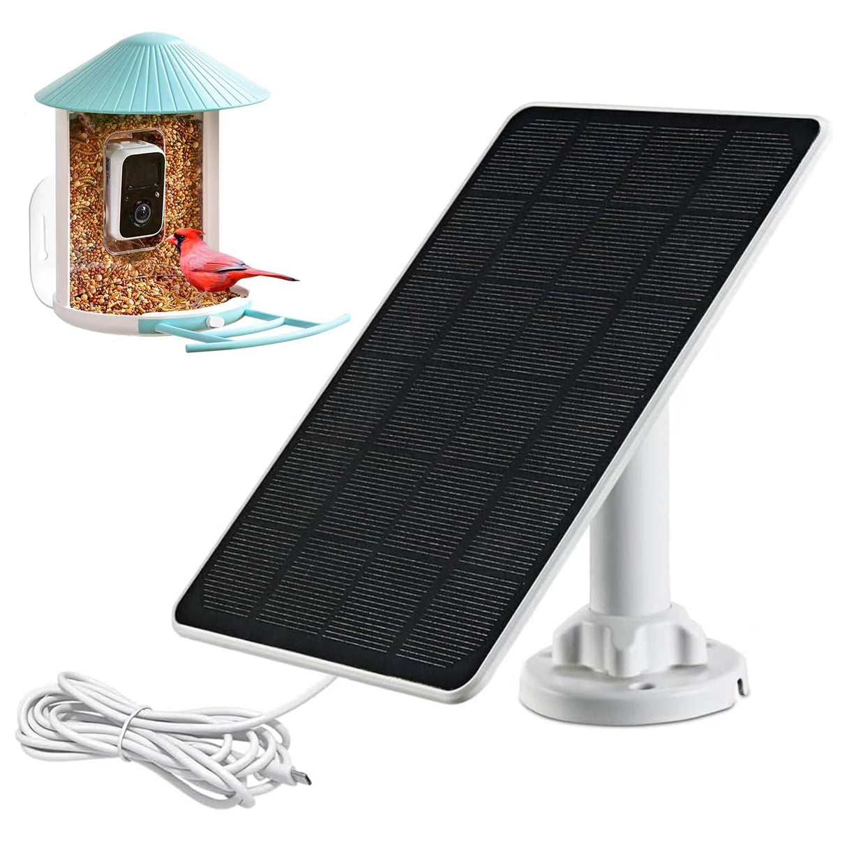 Solar Panel for Bird Feeder Camera, 3W Continuously Power Supply for Your Bird Feeder Camera, Type-C Plug