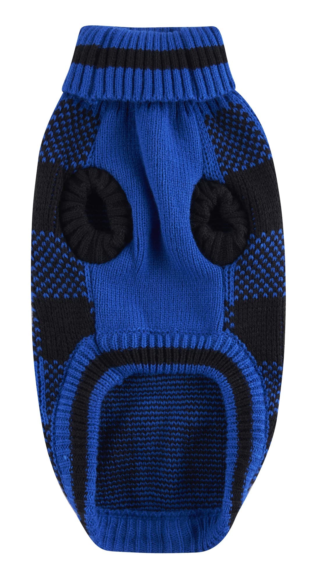 Blue Black Plaid Holiday Festive Turtleneck Pet Sweater for Small Dogs, Cat Warm Coat Apparel, Winter Knitwear Pet Clothes for Cold Weather Small (S) 12" Back Length