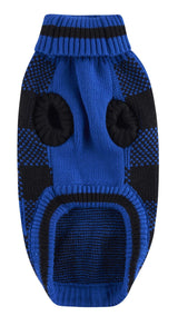 Blue Black Plaid Holiday Festive Turtleneck Pet Sweater for Small Dogs, Cat Warm Coat Apparel, Winter Knitwear Pet Clothes for Cold Weather Small (S) 12" Back Length