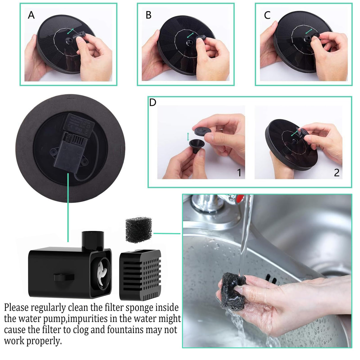 Solar Fountain for Bird Bath, Solar Powered Fountain Pump 1.5W Solar Water Fountain Floating Birdbath Water Pumps for Garden, Patio, Pond and Pool