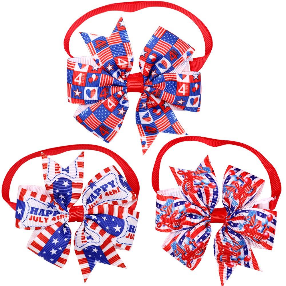 Spring Summer Dog Bow Ties 3.2" Bow Butterfly pet Ties Dog Ties Collar fit for Small and Middle Size pet (4th of July Pinwheel)