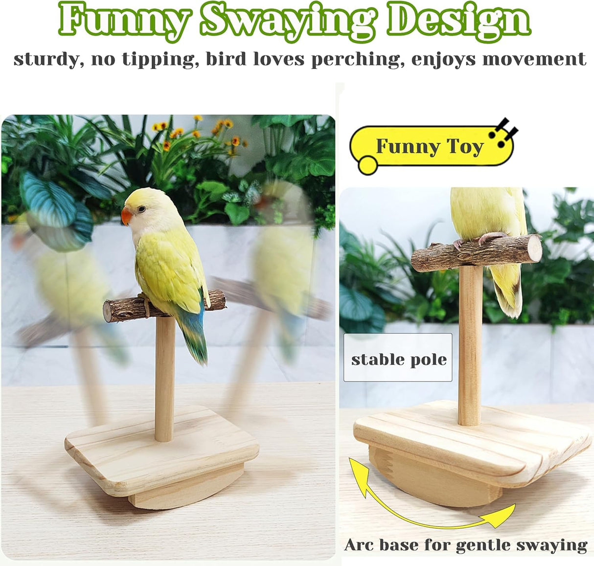 Natural Wood Bird Perch Stand Training, Intelligence Puzzle Enrichment Toys for Parakeets, Wooden Parrot Perch Platform, Bird Playground Play Stands for Conure Cockatiel (Wood, Small)