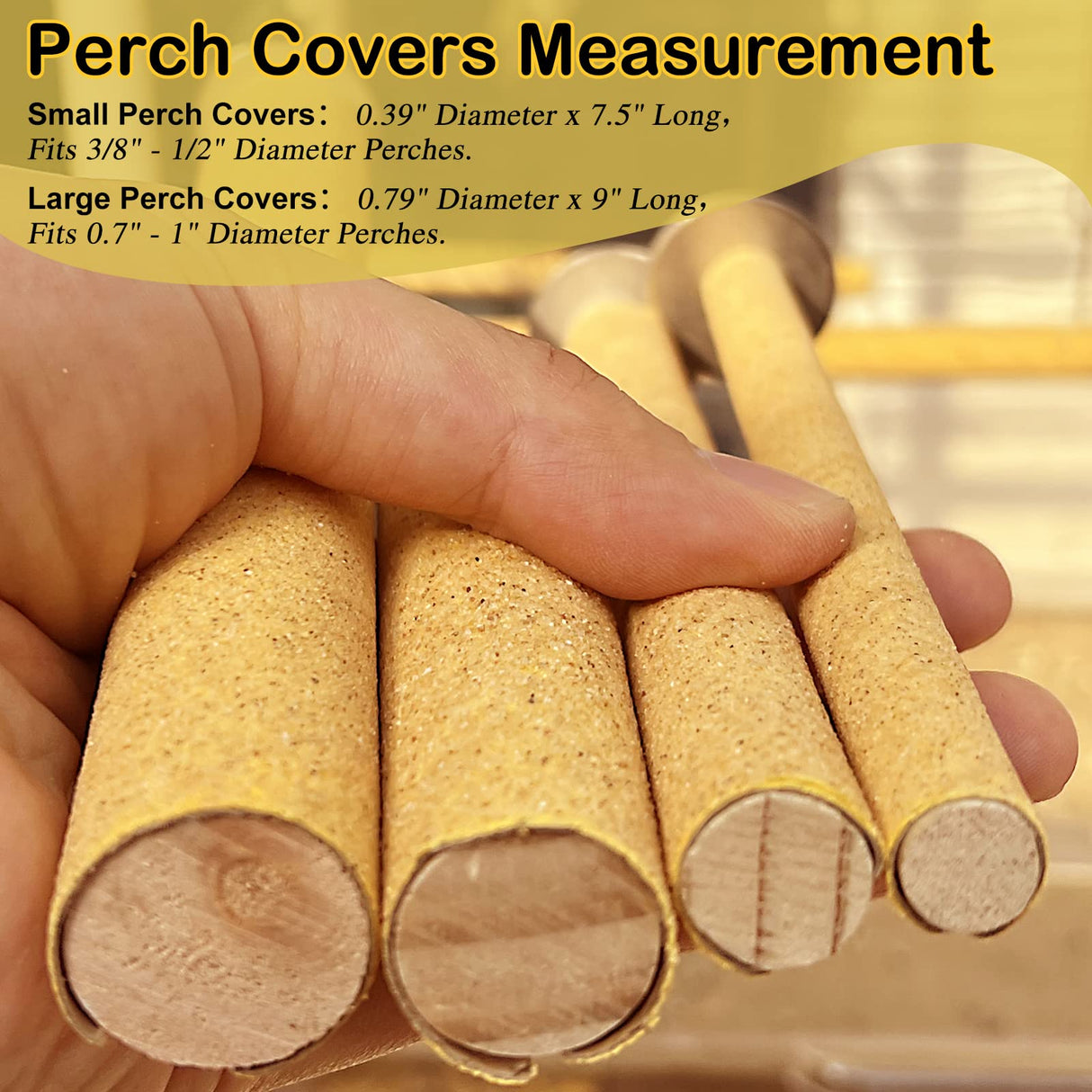 S&X Sanded Perch Covers for Parakeets, Lovebirds, Parrotlets, Finches, Canaries, Large Perch Covers 3/4" Diameter X 9" Long, 3-Pack
