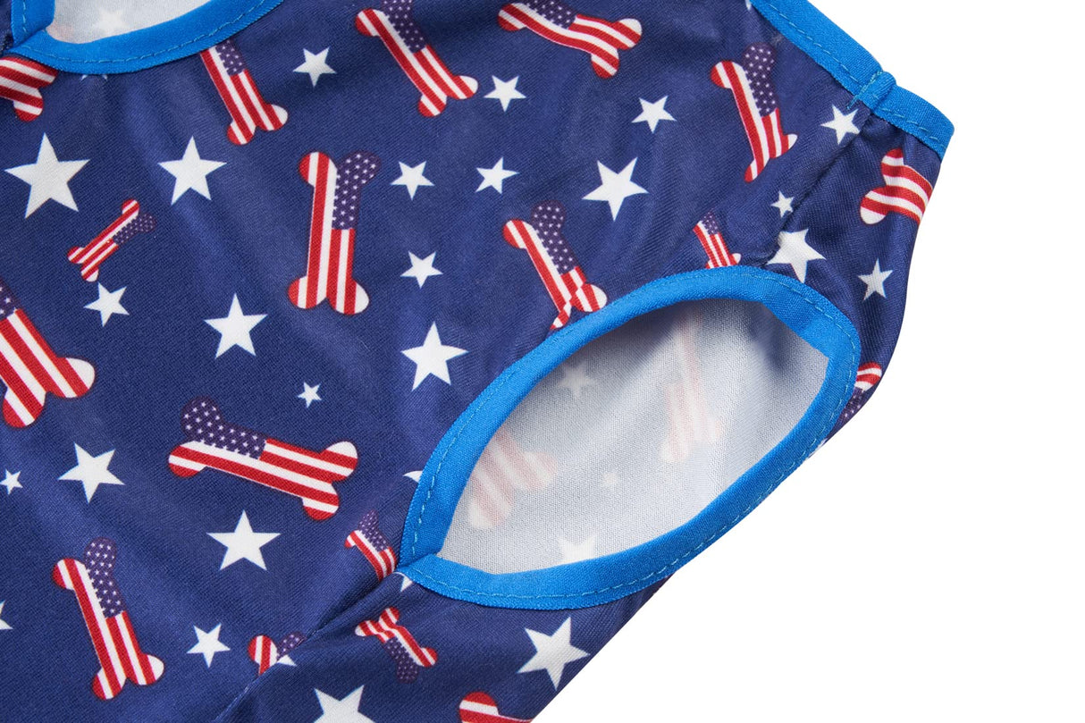 Bone American Star 4th of July Navy Blue Stripe Dog T-Shirts Summer Lightweight Pet Clothes X-Large 17.6" Back Length