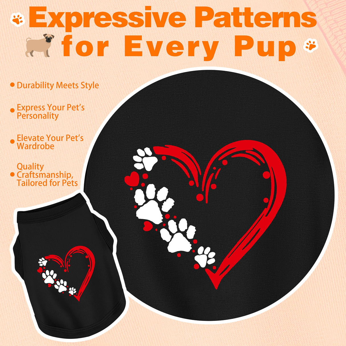 Discover Cozy Sleeveless Canine Wear: Soft, Lightweight, and Breathable Cotton Dog Shirt Featuring Heart and Paw Graphics. Vest Tank Top is Ideal for Small, Medium, and Large Breeds Black XS