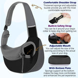 Pawaboo Pet Dog Sling Carrier, Hand Free Drawstring Dog Papoose with Adjustable Strap, Breathable Mesh Bag for Puppy Cat, Crossbody Satchel Dog Purse with Pocket for Outdoor, Dark Gray+Black, Small