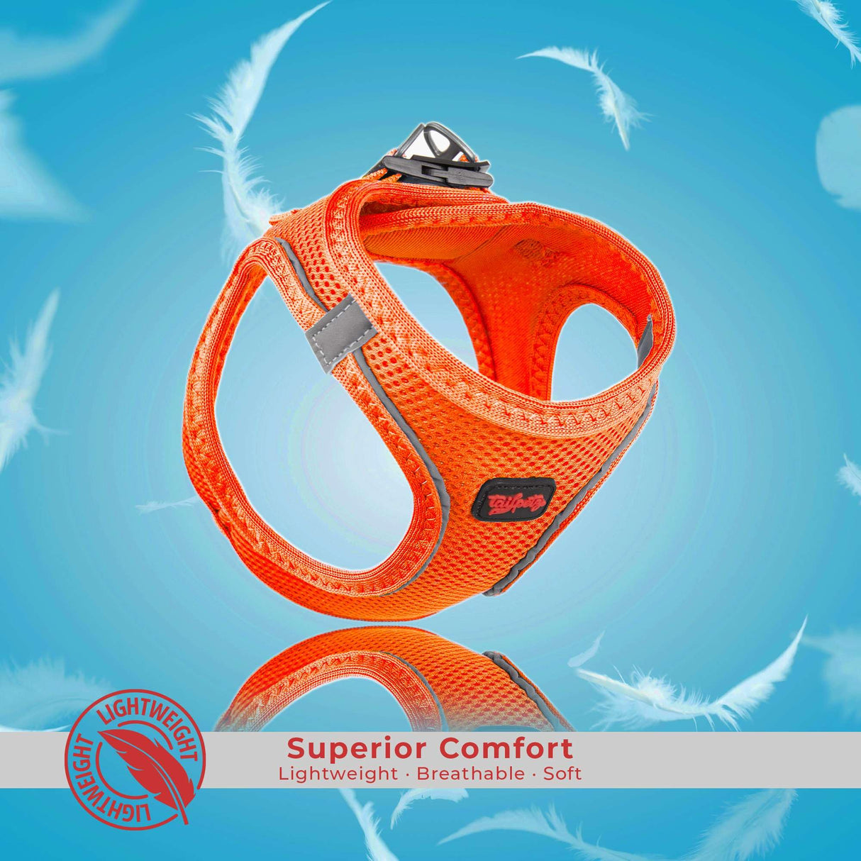 Tailpetz Dog Harness with Breathable Mesh, Reflective, Step-in, No Pull Dog Vest Harness for Small and Medium Dogs and Cats, Neon Orange, 3XS