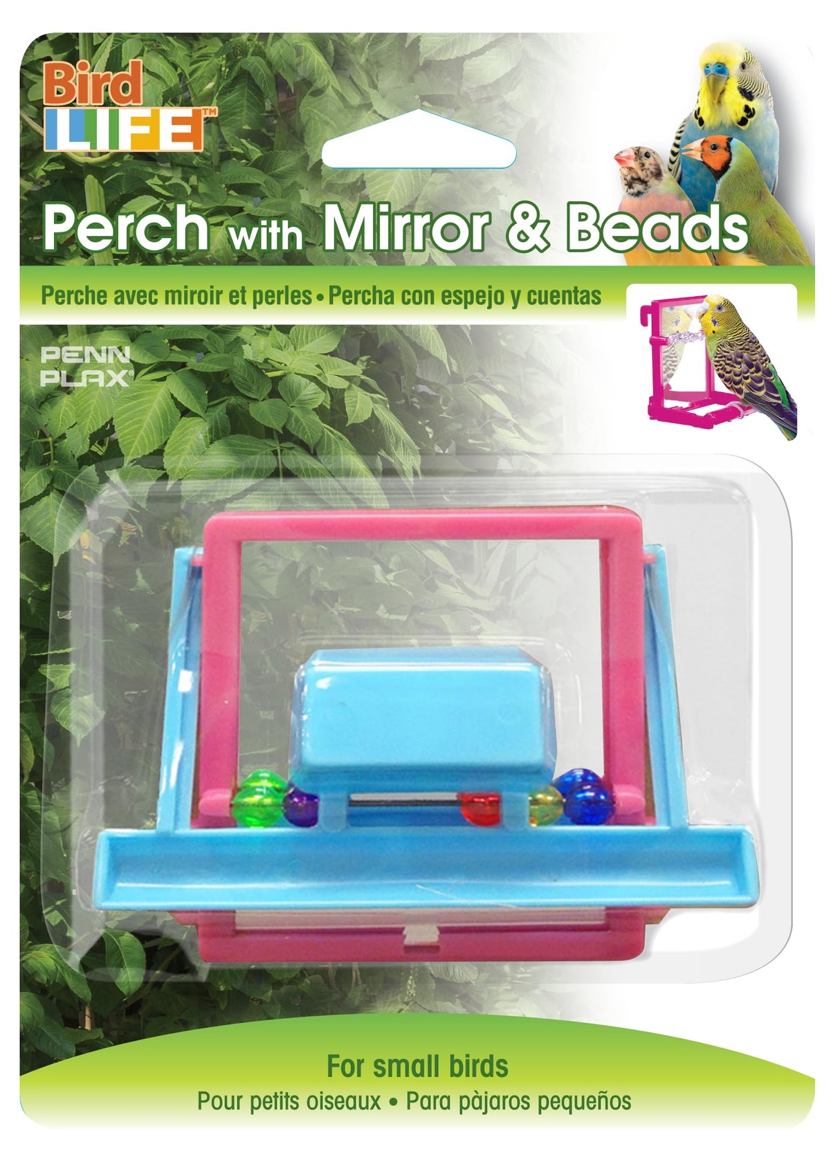 Penn-Plax Bird Life - Landing Perch with Mirror and Beads - Perfect for Parakeets, Finches, and Other Small Birds (BA504)