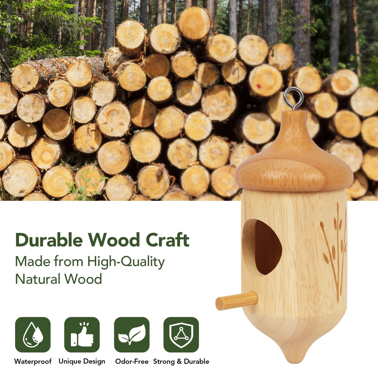 Hummingbird House, Small Hummingbird Houses for Outside, Wooden Bird House with Bow, String, Cute Gardening Gifts Home Decoration (Style-3, 1 Pack)