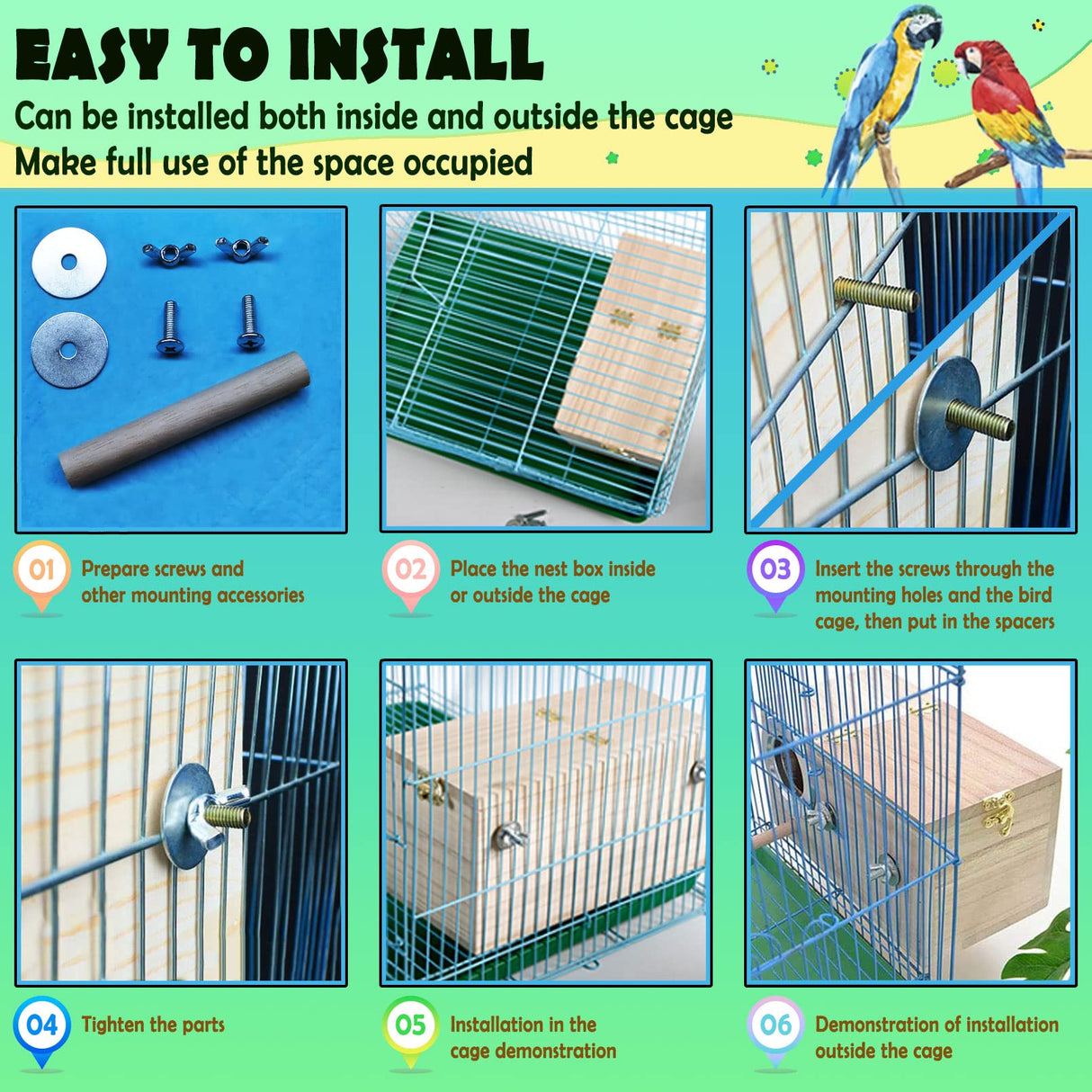 kathson Parakeet Nest Box Budgie Nesting House Cockatiel Breeding Parrots Mating Box for Lovebirds Small and Medium-Sized Birds（S）