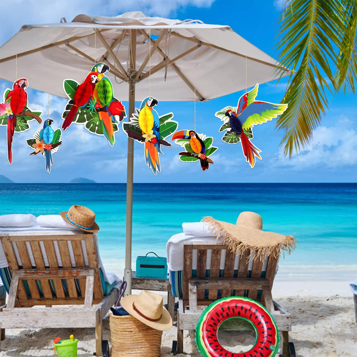 6 Pieces Tropical Birds Parrot Honeycomb Cutouts - Hawaiian Luau Tropical Party Decorations for Summer Beach Jungle Safari Rainforest Theme Birthday Party Home Classroom Décor