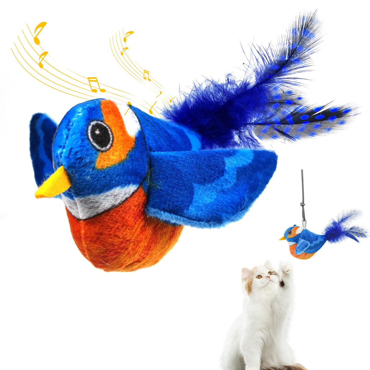 Wagcraze Chirping Bird, not Flapping Wings Door Hanging Cat Catnip Feather Toy - Interactive Cat Toys for Indoor Cats - Automatic Chirping Cat Toy for Cat Exercise & Kicker to Self Play (Blue New)