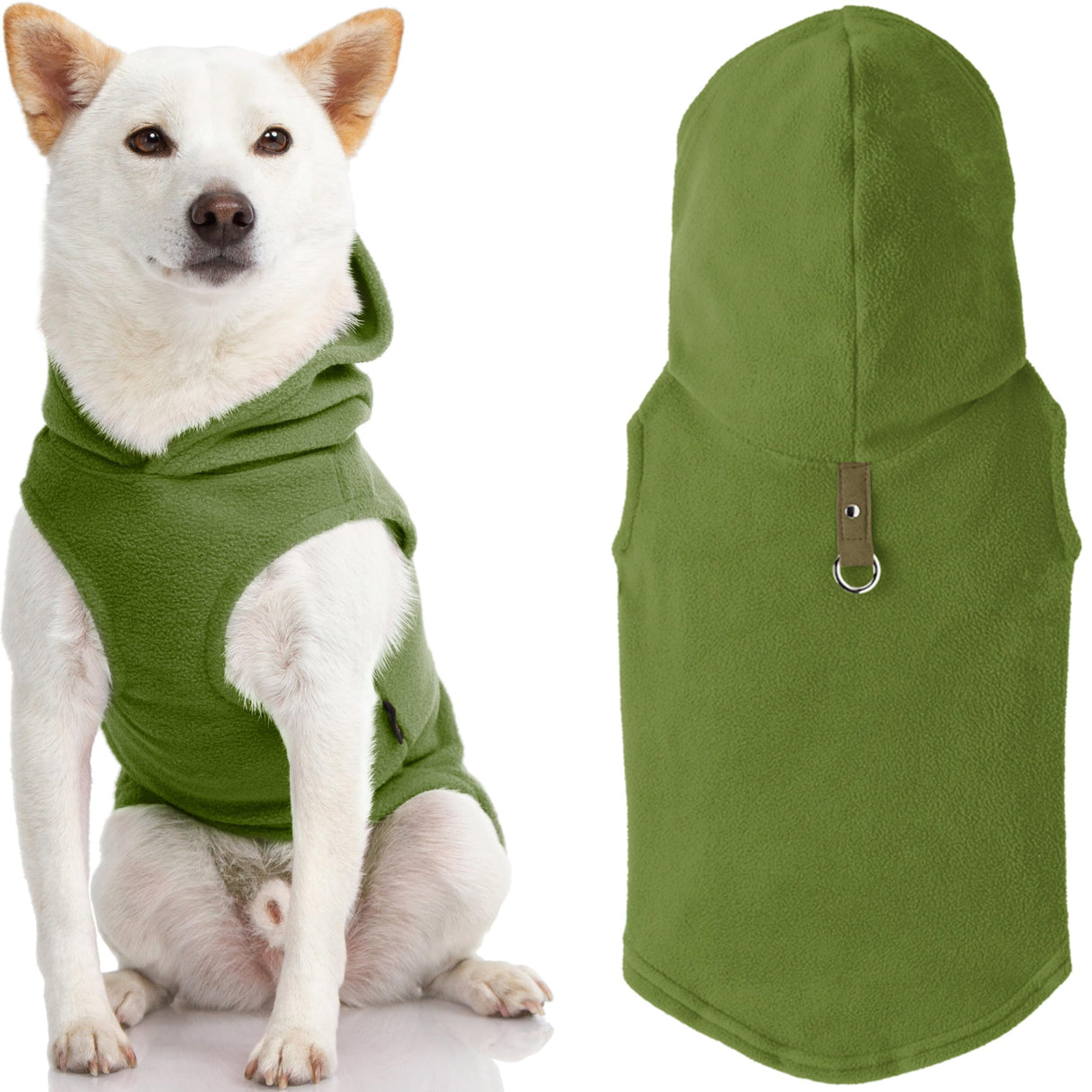 Gooby Fleece Vest Hoodie Dog Sweater - Green, X-Small - Warm Pullover Dog Hoodie with O-Ring Leash for Small to Medium Dogs