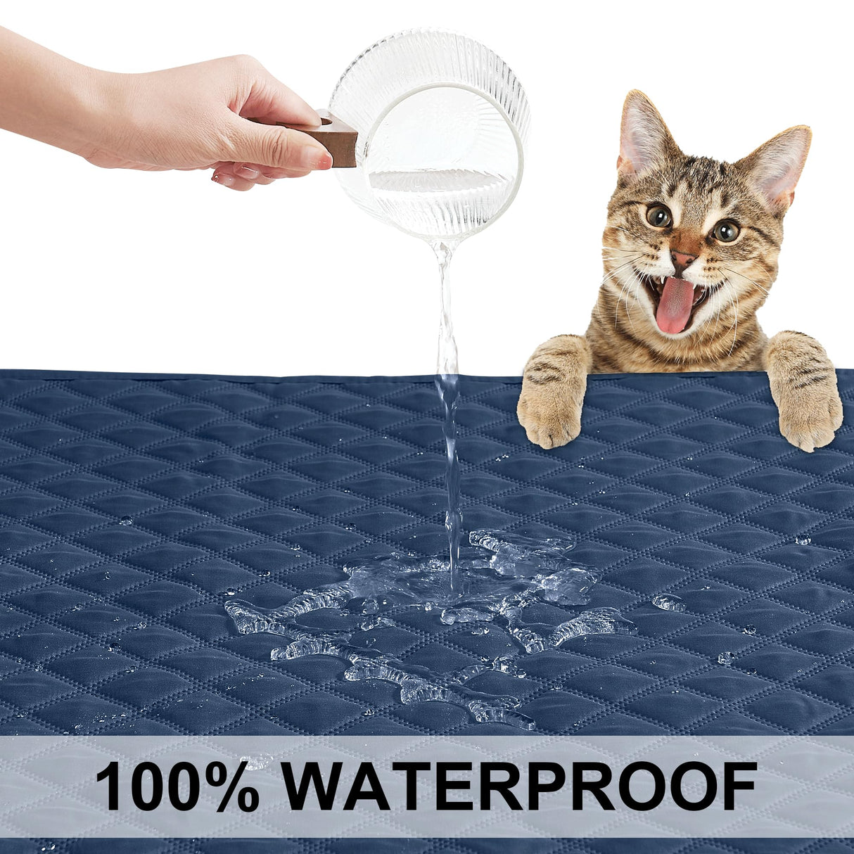 NICETOWN Waterproof Throw Blanket for Dogs & Indoor Cats, Washable Pet Furniture Floor Protector for Medium Large Dog Reversible Couch Cover, 52" Wide x 82" Long, 1 Panel, Navy/Stone Blue