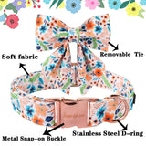 Unique Style Paws Cotton Dog Collar with Bow Floral Plaid Colorful Dog Collar with Bow Tie for Small Medium Large Dogs Pets Gifts