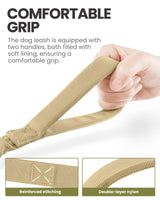 OutdoorMaster Bungee Dog Leash, Heavy Duty Dog Leash with Shock Absorption, 2 Padded Handles Training Leash, Improved Dog Safety and Comfort - Khaki Upgraded, 4 FT