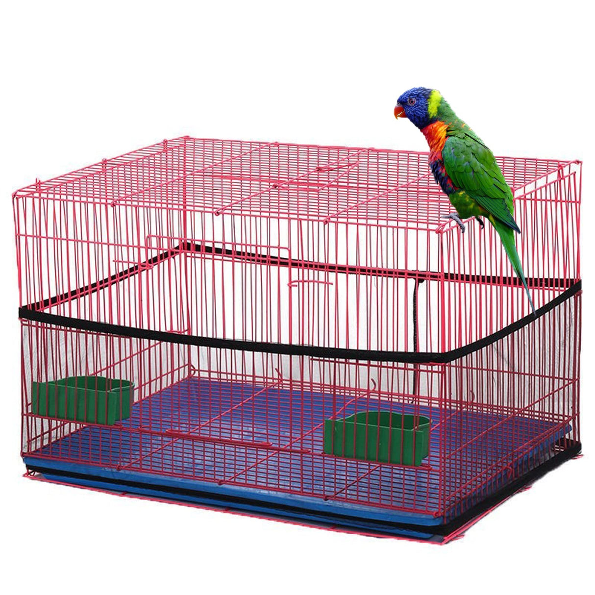 Bird Cage Seed Catcher, Airy Gauze Seeds Bird Cage Cover Guard Dust-Proof Universal Birdcage Accessories Parrot Bird Nylon Mesh Net Cover Stretchy Shell Skirt Traps Cage Basket (XL, Black)