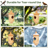 Hummingbird House, Wooden Hummingbird Houses for Outside Hanging, Nest Swinging, Wooden Bird Houses with Cotton, Bow, String, Gardening Gifts Decoration (1 Pack)