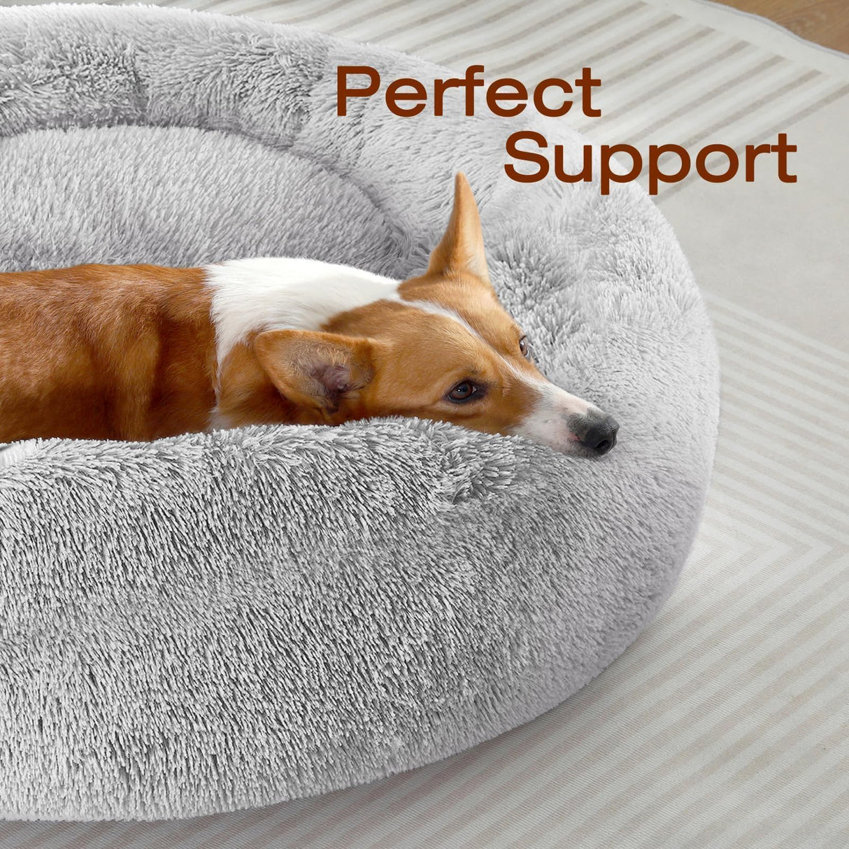 JOLLYVOGUE Dog & Cat Bed, Calming Anti-Anxiety Pet Bed for Small Dogs, Fluffy Donut Cushion for Small and Medium Pets (20")