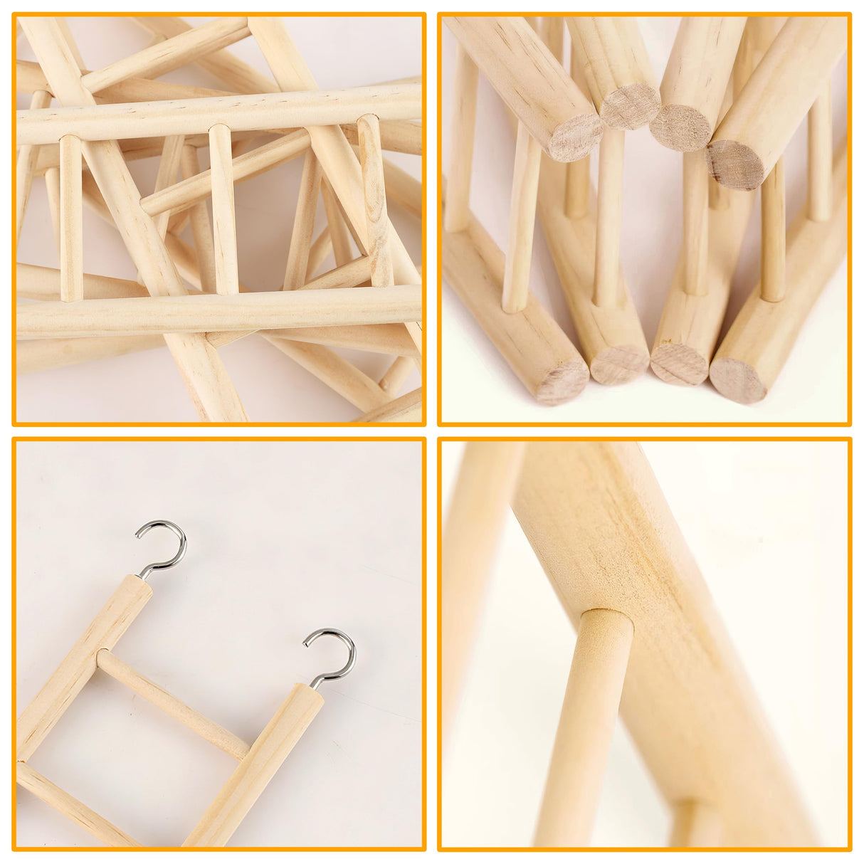 YHNTGB 5pcs Wooden Bird Ladder for Parrots Cage 5 Basic Sizes Perch Parakeet Climbing Toys Hanging Pet Natural Step Cockatoo Lovebirds