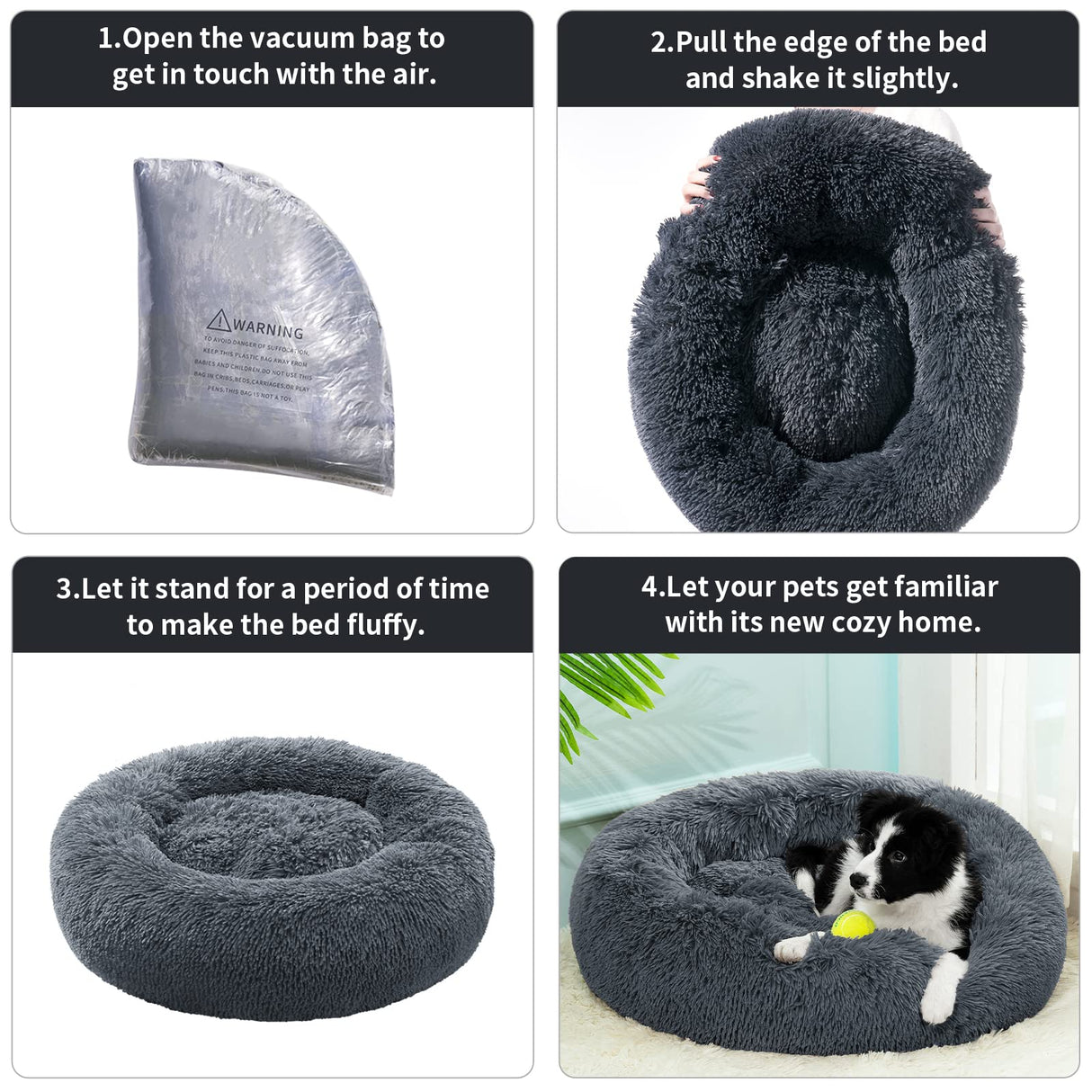 CEVICOLZE Small Cat Bed for Indoor Cats, Self-Warming Donut Kitty Bed for Small Cats Keeping Warm, Washable Pet Bed with Anti Slip Base, 23‘’ Darkgrey