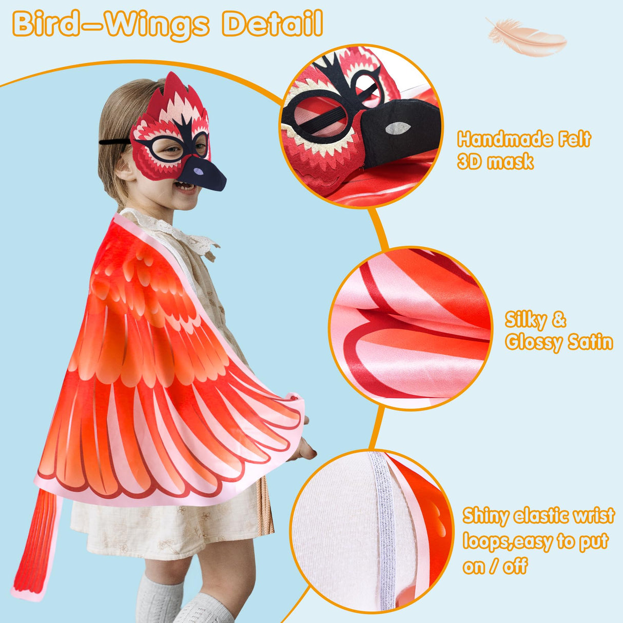 Creatoy Bird-Wings-Costume for Kids Eagle-Wings Toddler Owl Parrot Dress Up for Boys Girls with Mask Party Halloween Favors Gifts