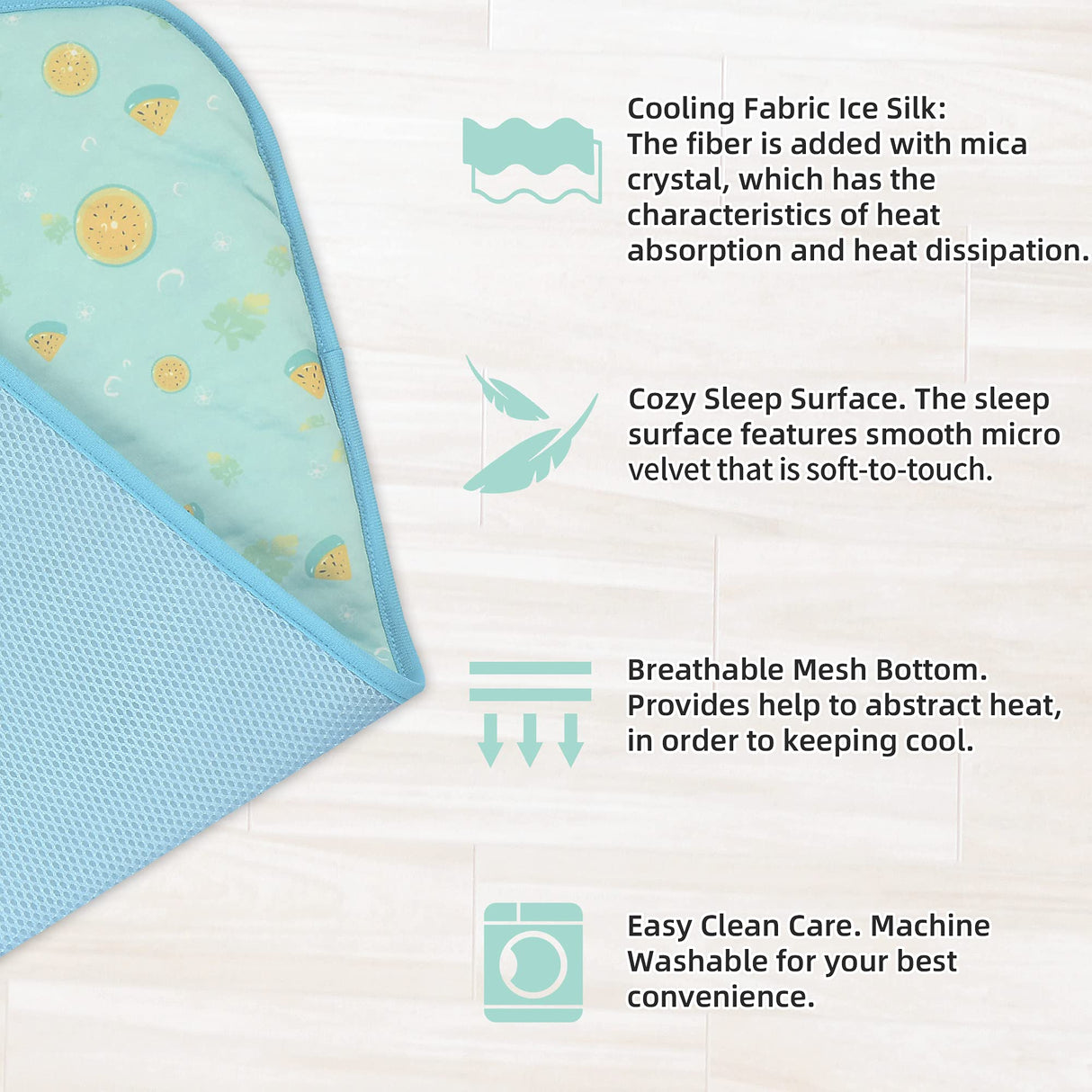 NWK Pet Cooling Mat - 27.5’’ X 20’’ Ice Silk Cooling Mat for Dogs & Cats Portable & Washable Pet Cooling Blanket, Car Seats, Beds for Summer (Green Fruit, Medium)