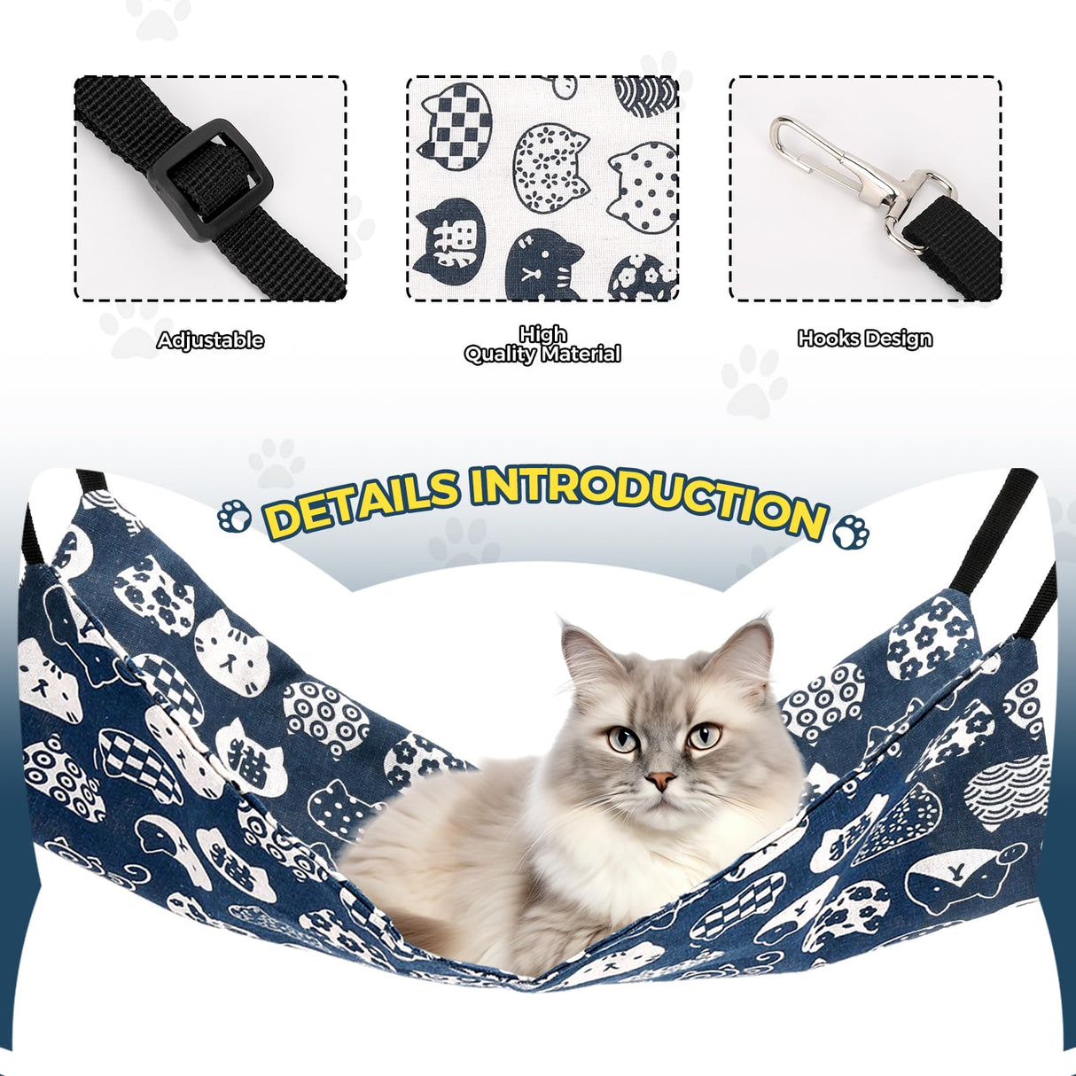 Cat Hammock for Cage Hanging Reversible 2Pack,Pet Hammock Bed Adjustable,Soft Sleeping Hammock for Cats,Ferret,Puppy,Rabbits,Small Animals (M, CAT)