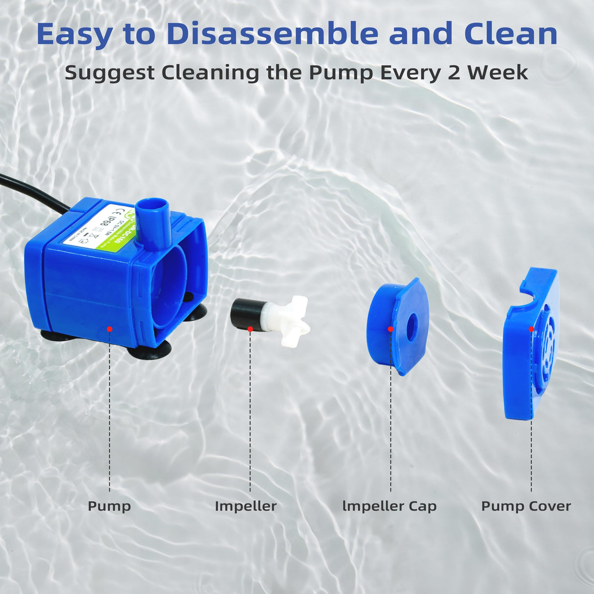 IP68 DR-DC160 submersible water pump Cat Water Fountain Pump for Tritone Ceramic, Stainless Steel, Round Flower Cap Cat Fountains, Automatic Pet Water Dispenser Replacement Pump (With LED)